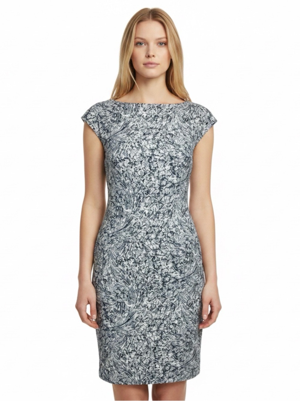MM. Lafleur Cap-Sleeve Printed Sheath Dress - Gray/White